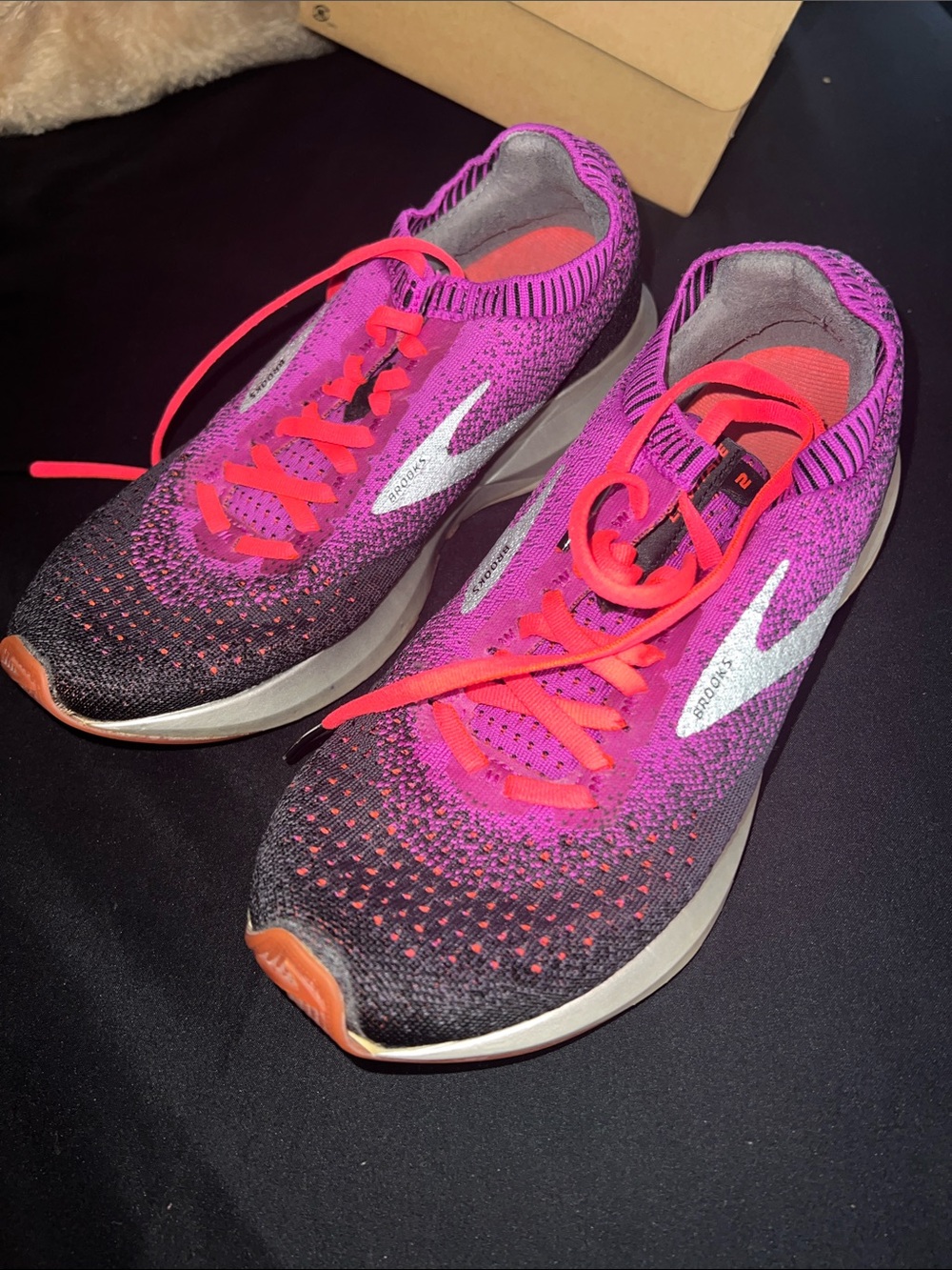 Brooks Women's Pink Purple Knit Running Shoes with White Swoosh